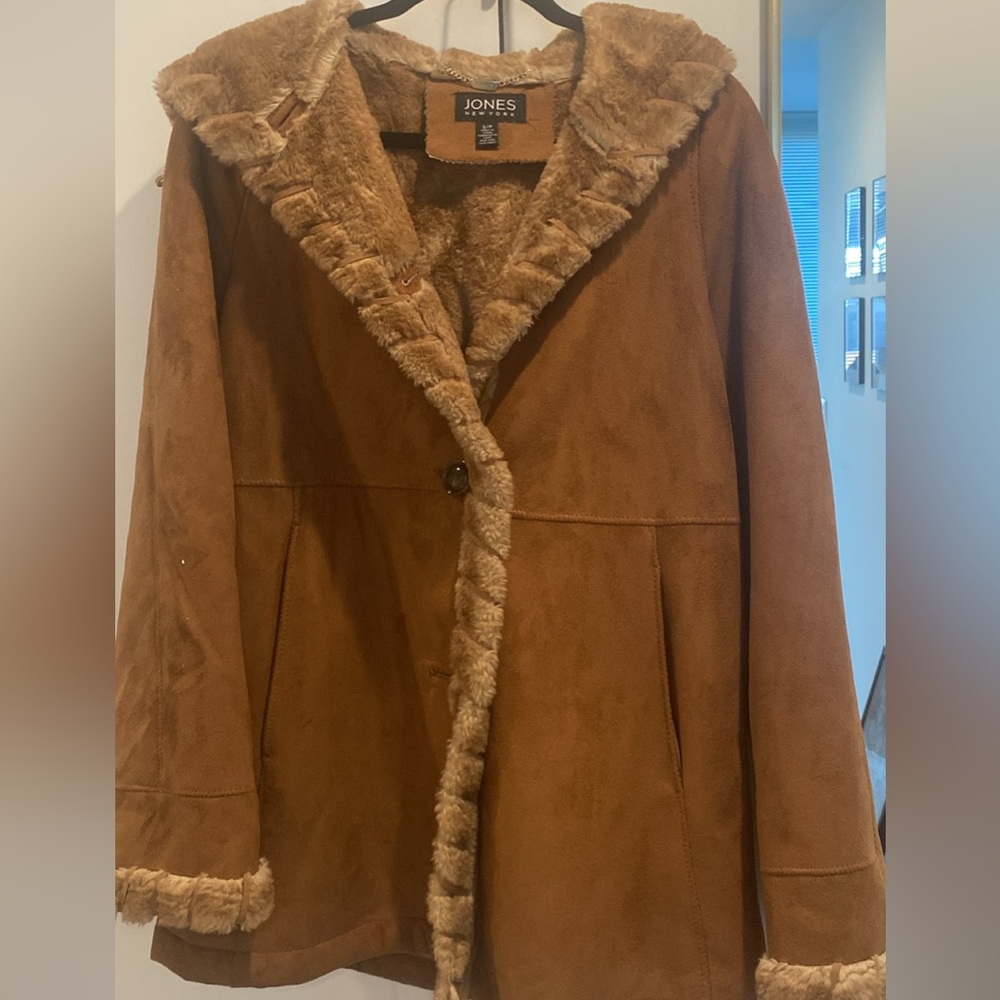 Jones New York Faux Fur and Suede Brown Oversized Coat- size small